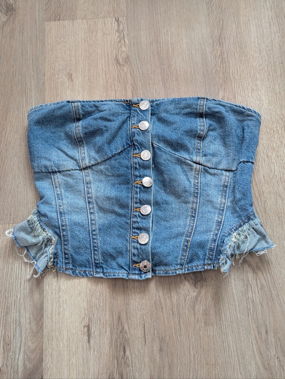 Forever 21 Denim Strapless Peplum Bustier Tube Top